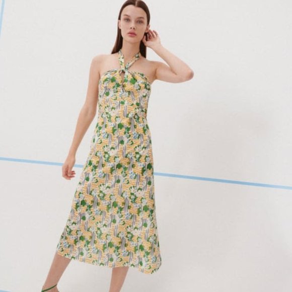 Zara | Dresses | Zara Halter Tie Printed Flower Dress | Poshmark